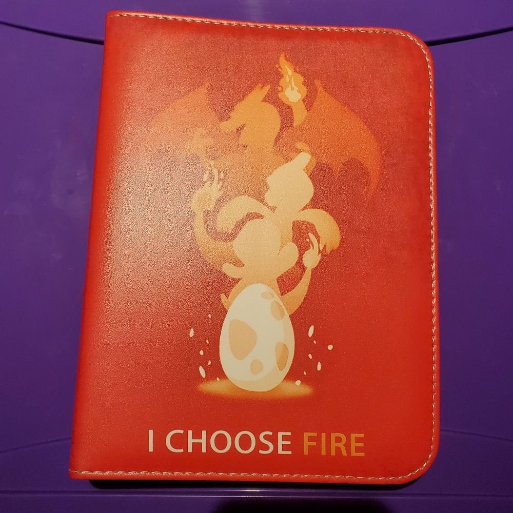 Red Pokémon Card Binder 4 Pocket Zip Up Binder " I Choose Fire" Charizard